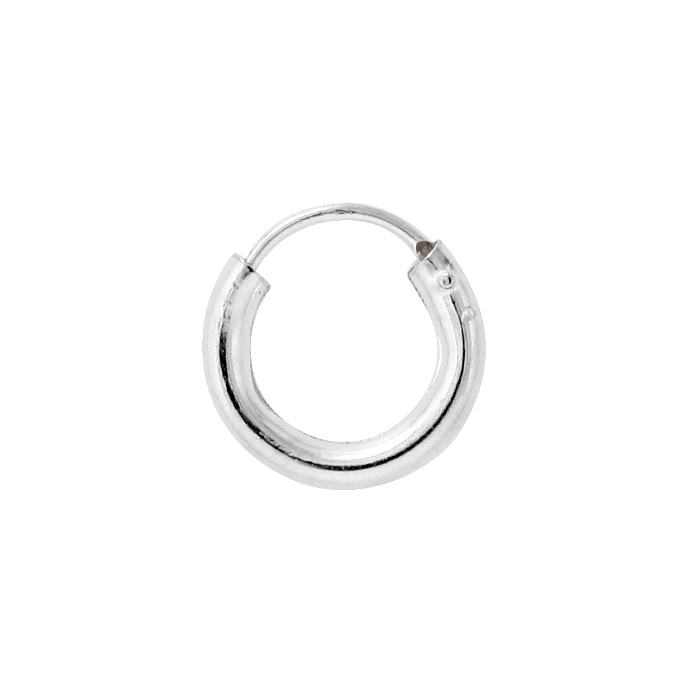 2mm Thick Sterling Silver Thick 10mm Endless Hoop Earrings for cartilage Nose and lips 3/8 inch