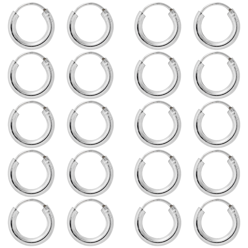 10 Pairs 2mm Thick Sterling Silver Small 10mm Endless Hoop Earrings for Cartilage Nose and Lips 3/8 inch