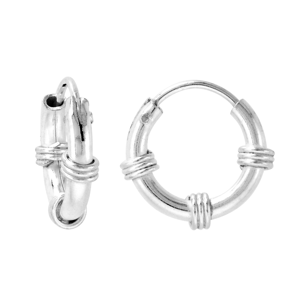 Bali Style 2mm Thick Sterling Silver 12mm Endless Hoop Earrings for ears Nose and lips 1/2 inch