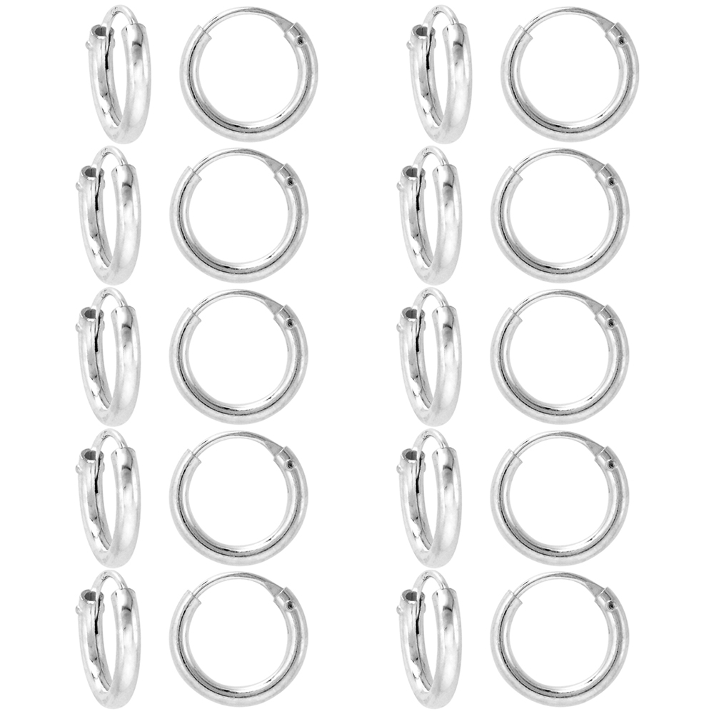 10 Pairs 2mm Thick Sterling Silver 12mm mm Endless Hoop Earrings for Cartilage Nose and Lips 1/2 inch
