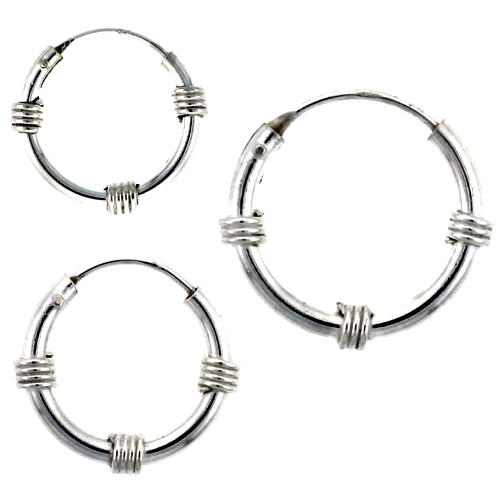 Sterling Silver 14mm, 16mm & 18mm Bali Style Endless Hoop Earrings Set