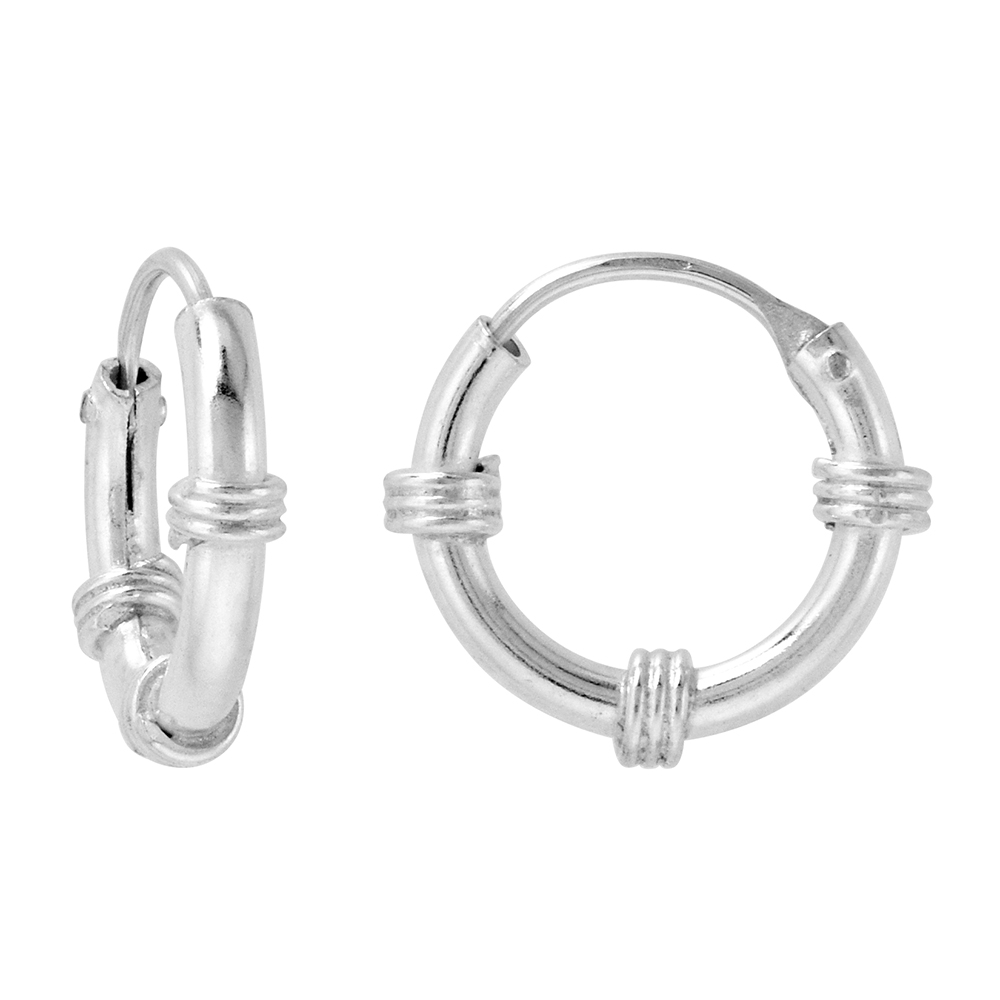 Bali Style 2mm Thick Sterling Silver 14mm Endless Hoop Earrings 9/16 inch Round