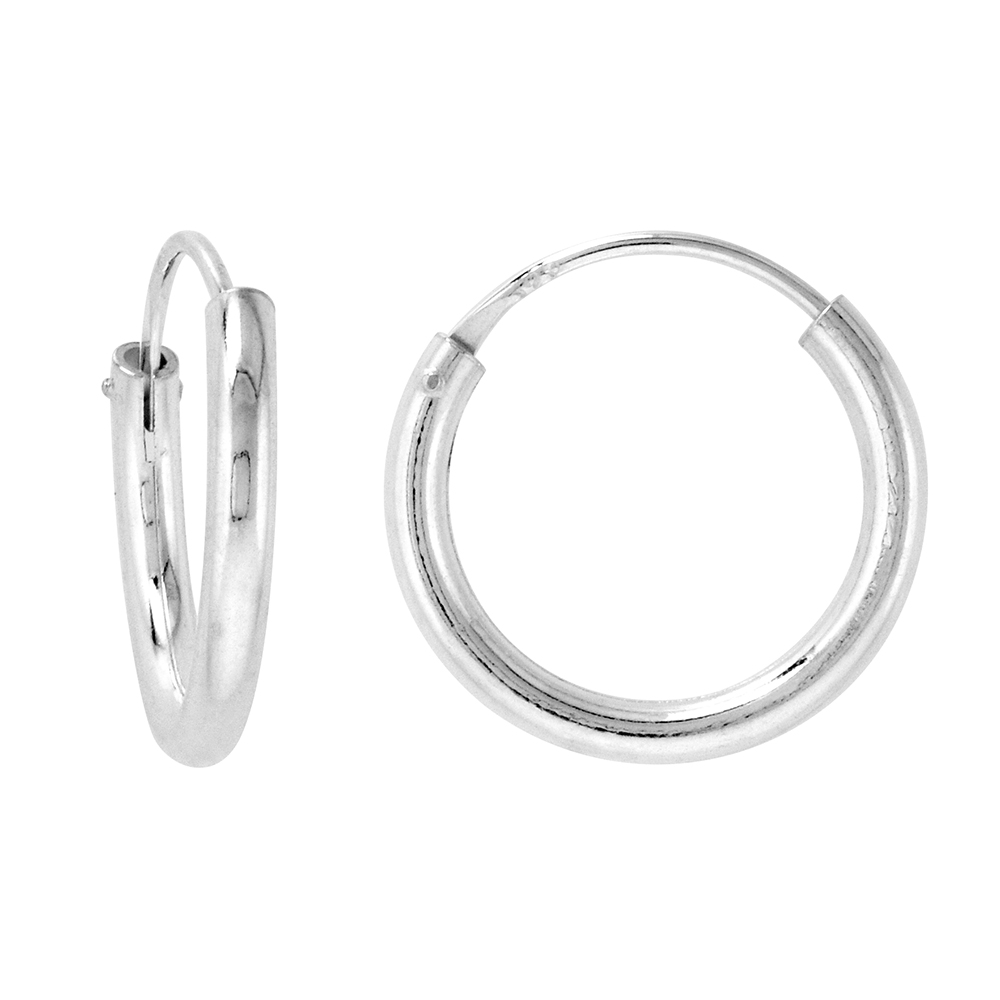 2mm Thick Sterling Silver 16mm Endless Hoop Earrings 5/8 inch Round
