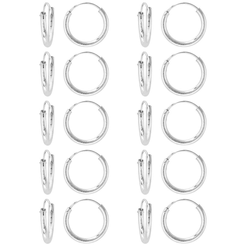 10 Pairs 2mm Thick Sterling Silver 16mm Endless Hoop Earrings 5/8 inch Round
