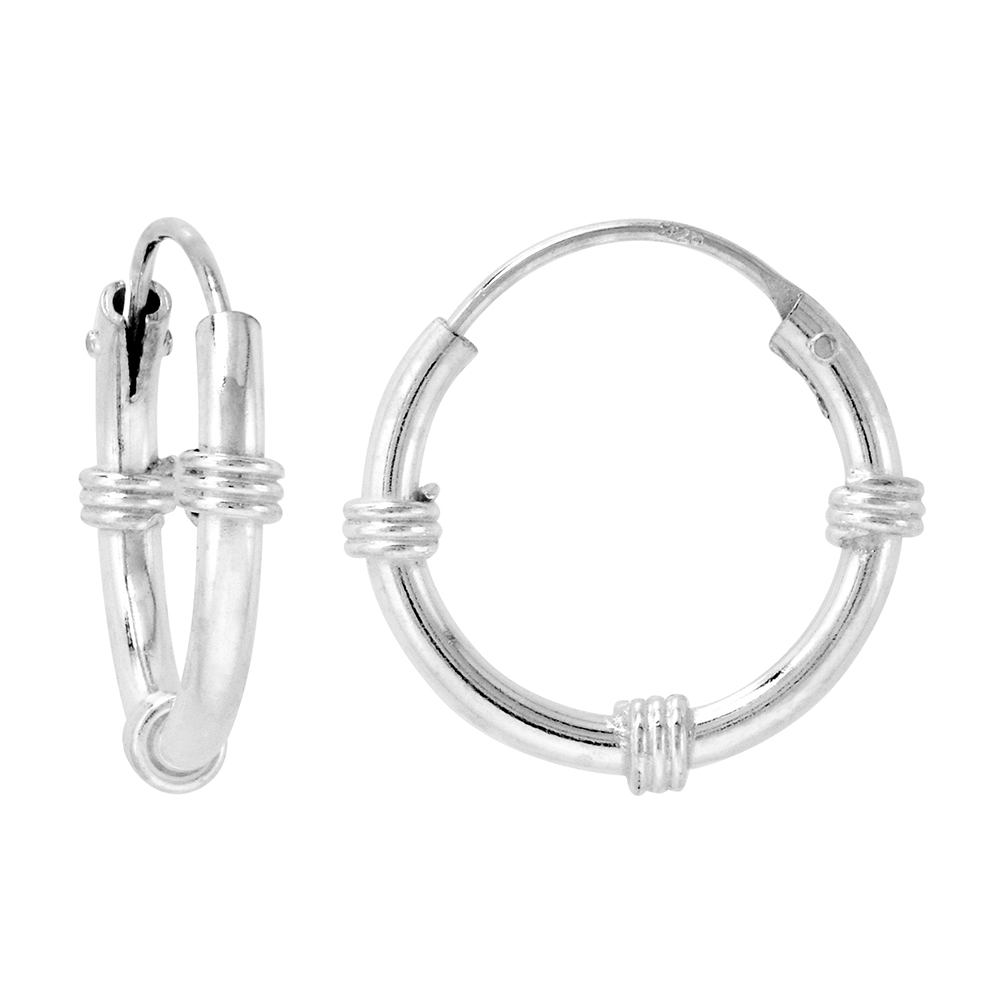 Bali Style 2mm Thick Sterling Silver 18mm Endless Hoop Earrings 3/4 inch Round