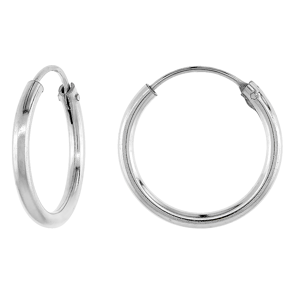 2mm Thick Sterling Silver 20mm Endless Hoop Earrings 13/16 inch Round