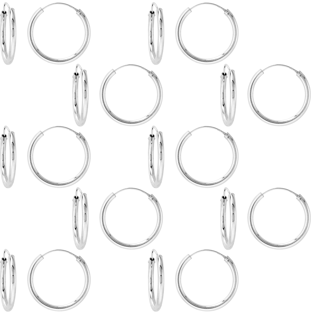10 Pairs 2mm Thick Sterling Silver 20mm Endless Hoop Earrings 3/4 inch Round
