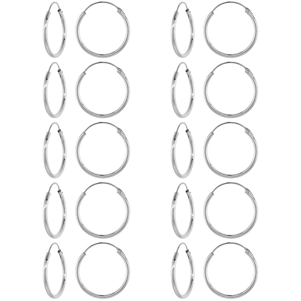 10 Pairs 2mm Thick Sterling Silver 25mm Endless Hoop Earrings 1 inch Round
