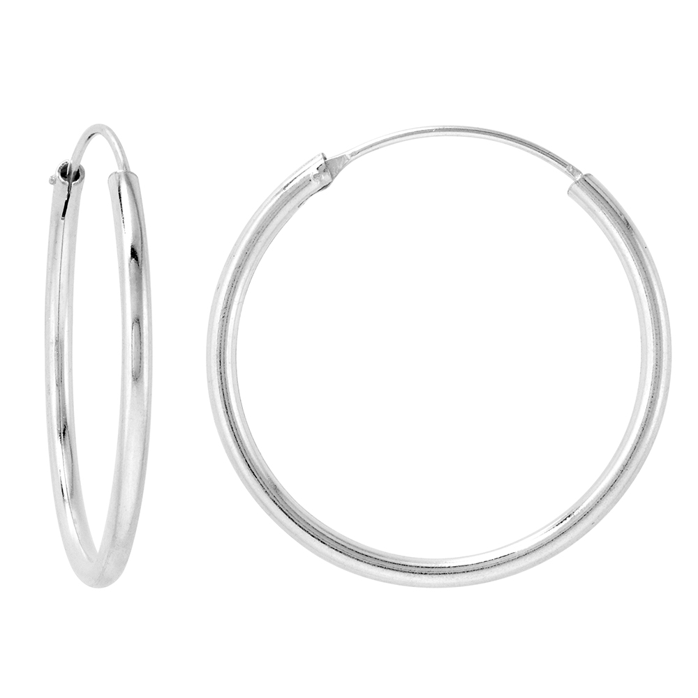 2mm Thick Sterling Silver 30mm Endless Hoop Earrings 1 1/4 inch Round
