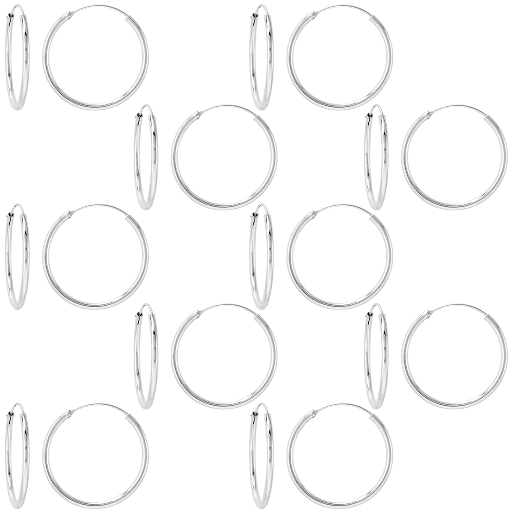 10 Pairs 2mm Thick Sterling Silver 30mm Endless Hoop Earrings 1 1/4 inch Round