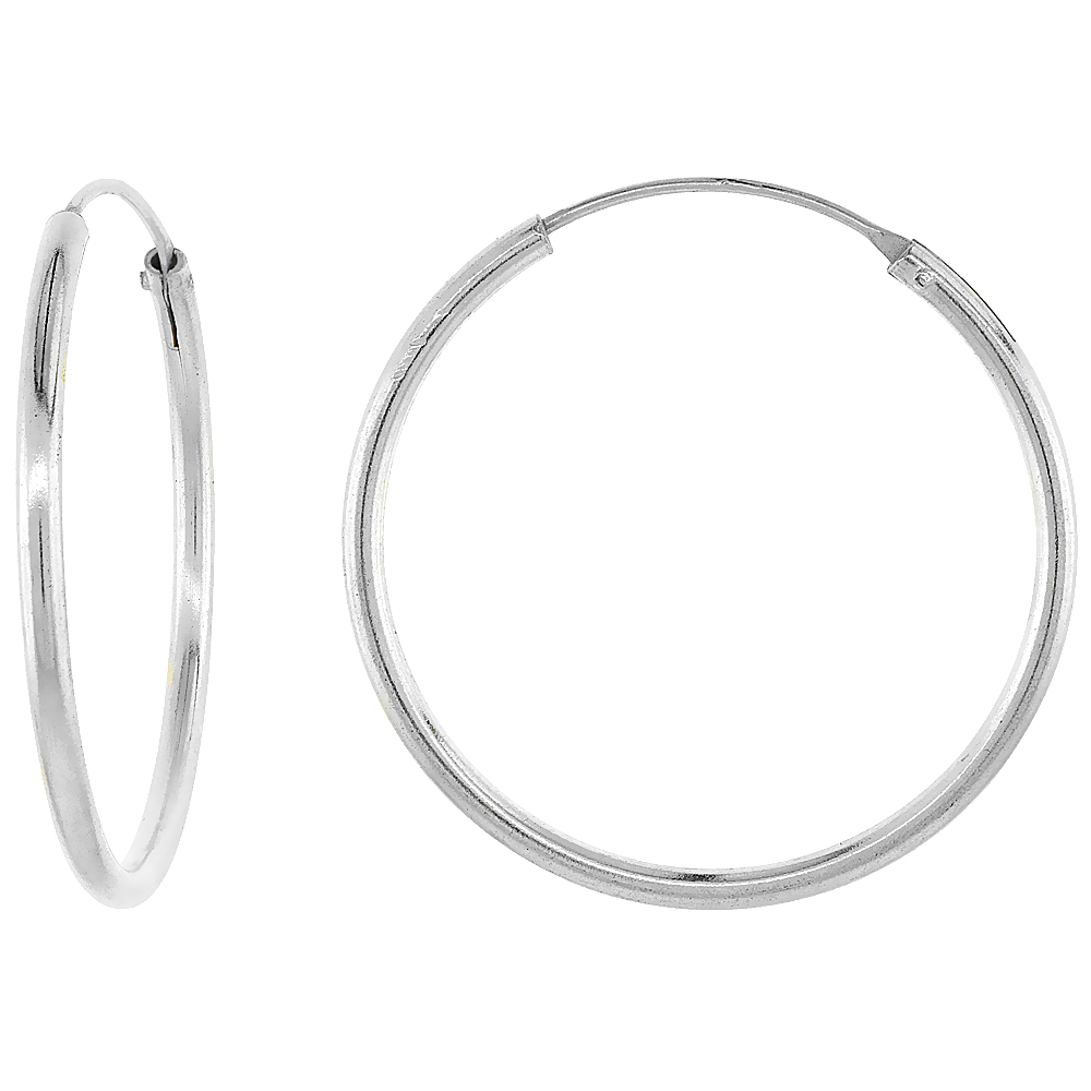 2mm Thick Sterling Silver 35mm Endless Hoop Earrings 1 3/8 inch Round