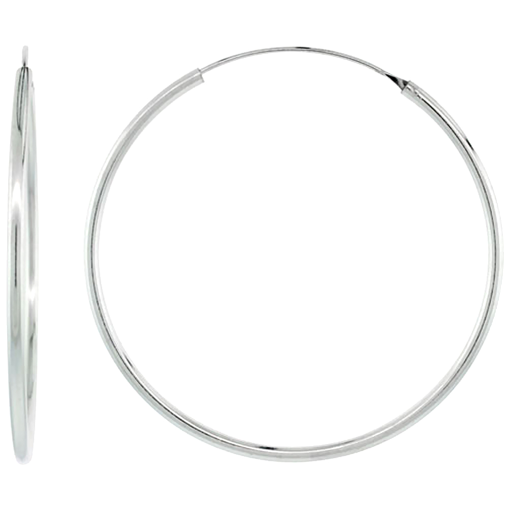 2mm Thick Sterling Silver 50mm Endless Hoop Earrings 2 inch Round