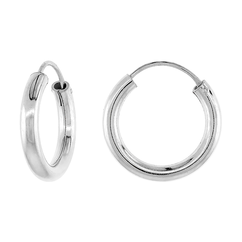 Sterling Silver Endless Hoop Earrings, 3 mm tube 13/16 inch diameter