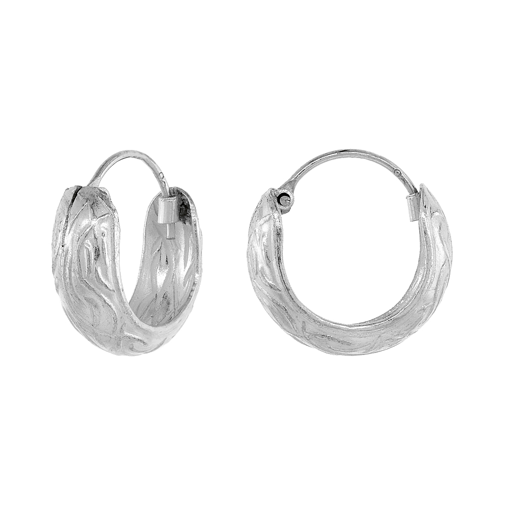 STERLING SILVER DAINTY 1/2 INCH WAVES HOOP EARRINGS FOR WOMEN & MEN HALF ROUND HINGED POLISHED FINISH