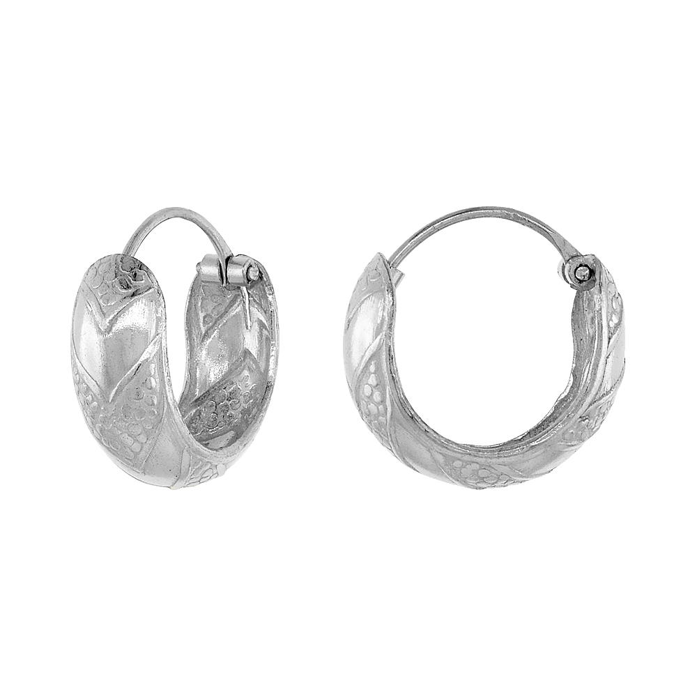 STERLING SILVER DAINTY 1/2 INCH CHEVRON HOOP EARRINGS FOR WOMEN & MEN HALF ROUND HINGED POLISHED FINISH