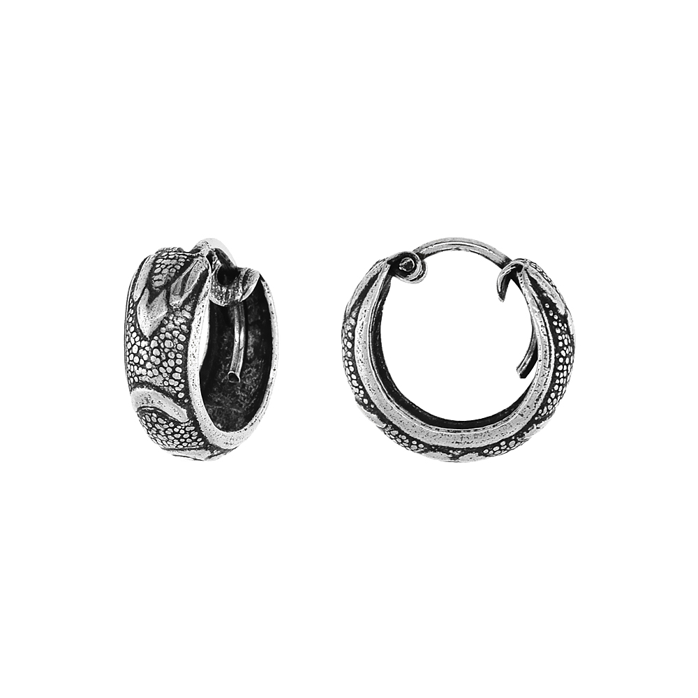 STERLING SILVER TINY 1/2 INCH HEART & CRESCENT MOON HOOP EARRINGS FOR WOMEN & MEN HALF ROUND HINGED OXIDIZED FINISH