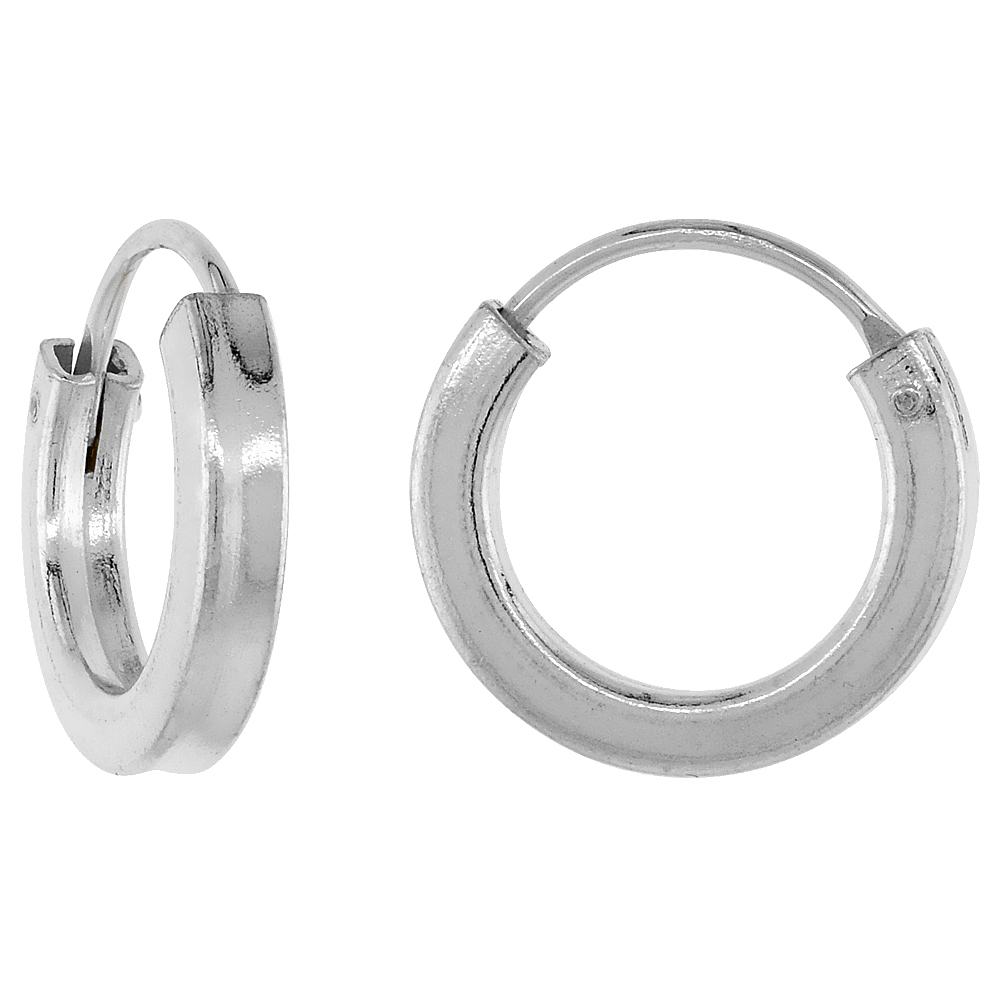 Sterling Silver 14mm Endless Hoop Earring for Women 2mm Square Tubing 9/16 inch diameter 