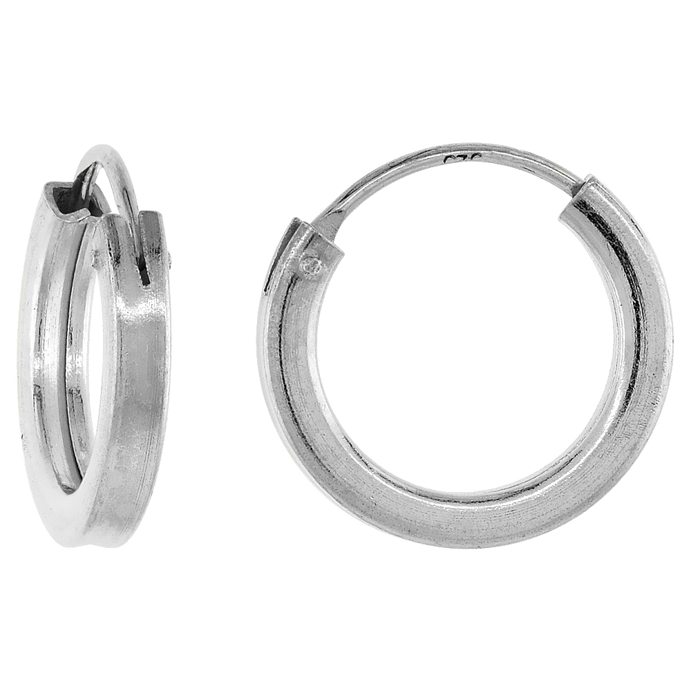 Sterling Silver 16mm Endless Hoop Earring for Women 2mm Square Tubing 5/8 inch diameter