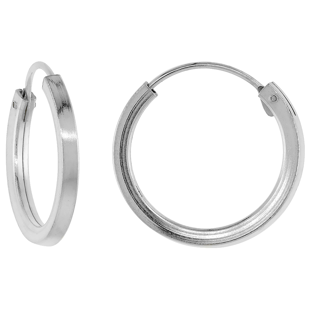 Sterling Silver 18mm Endless Hoop Earring for Women 2mm Square Tubing 3/4 inch diameter