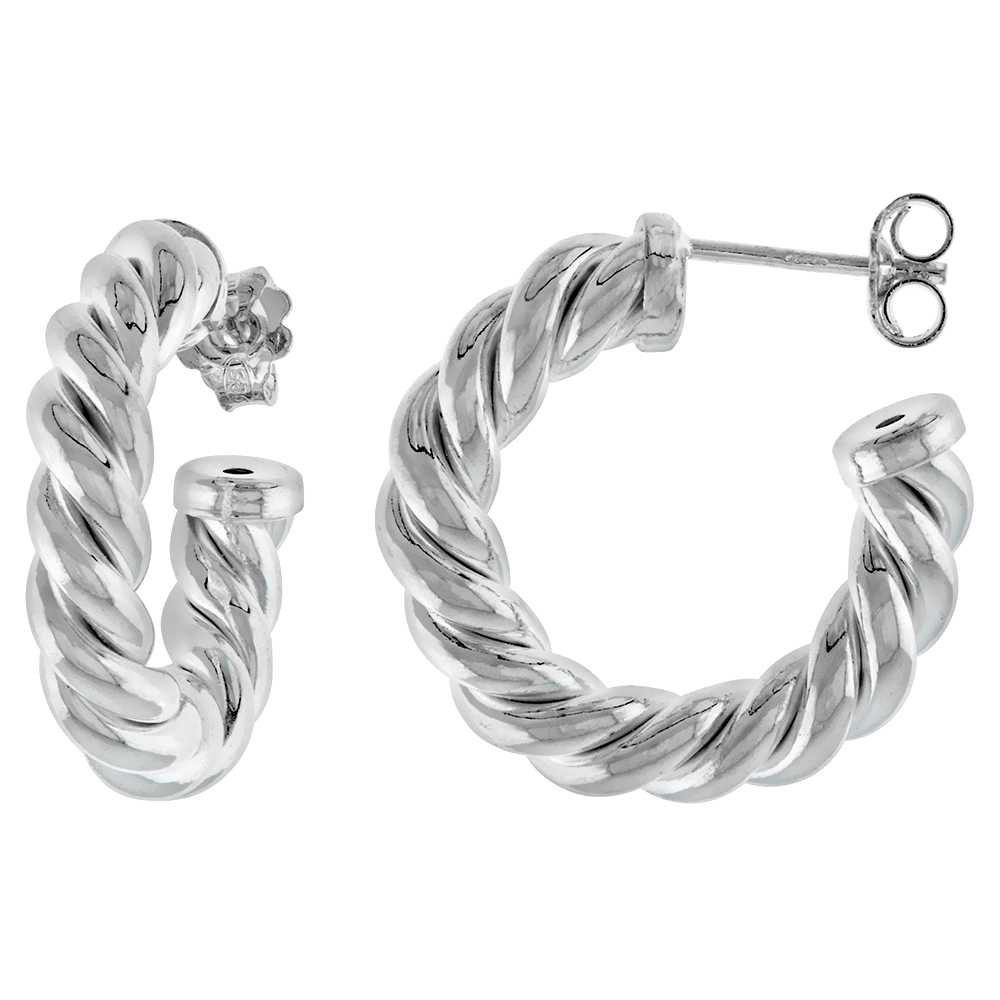 1 inch (25mm) Sterling Silver Twisted Tube Post Hoop Earrings for Women 5mm thick