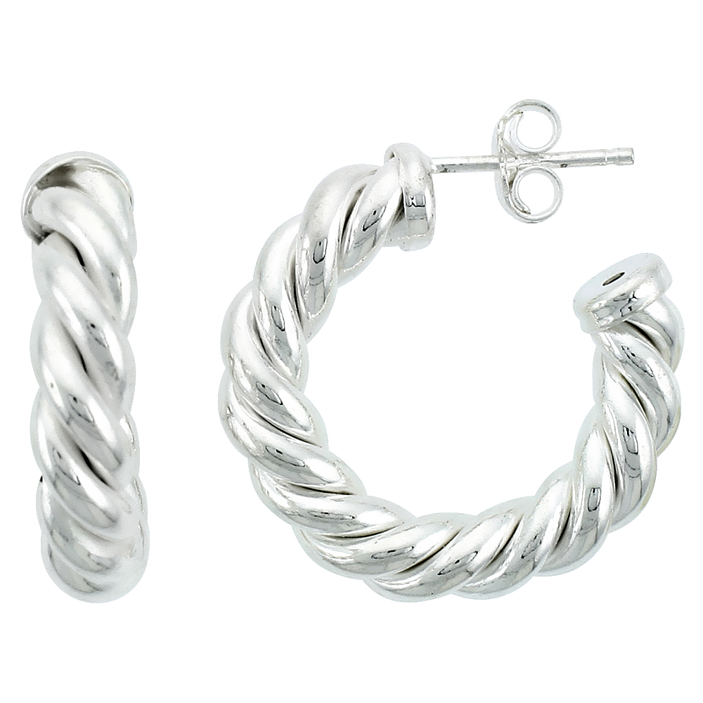 1 1/8 inch (30mm) Sterling Silver Twisted Tube Post Hoop Earrings for Women 5mm thick
