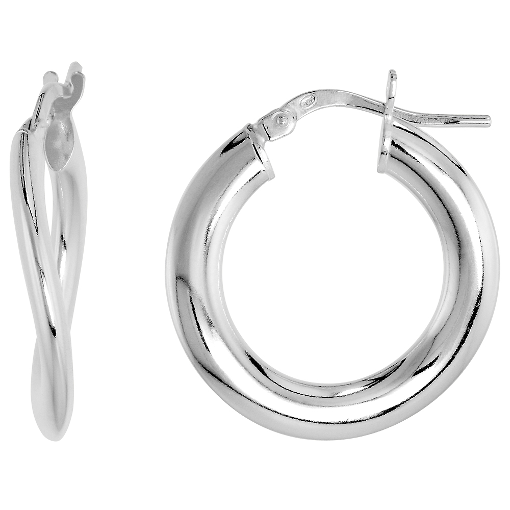 Sterling Silver Pirate Hoop Earrings Half Round Post Snap Closure High Polish Italy