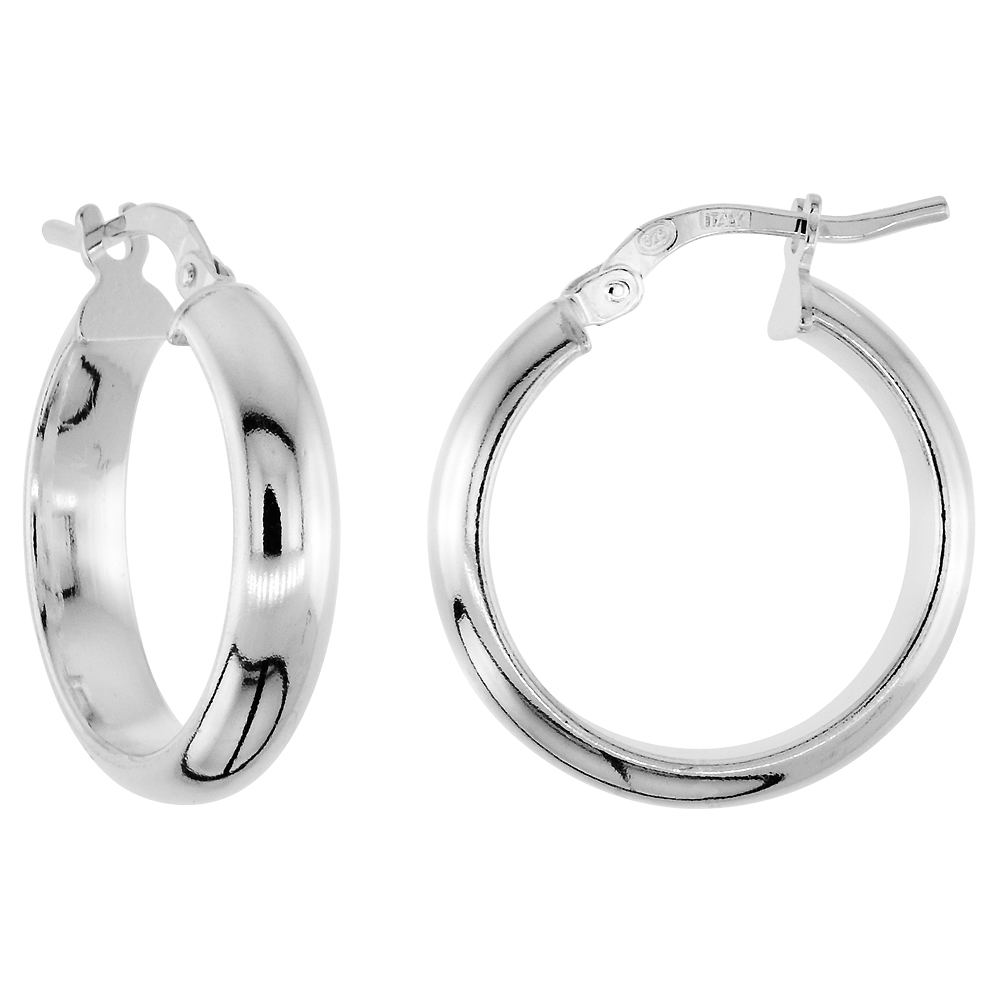 STERLING SILVER 3/4 INCH CLICK TOP HALF ROUND HOOP EARRINGS FOR WOMEN 4MM TUBING HIGH POLISH 20MM ROUND ITALY