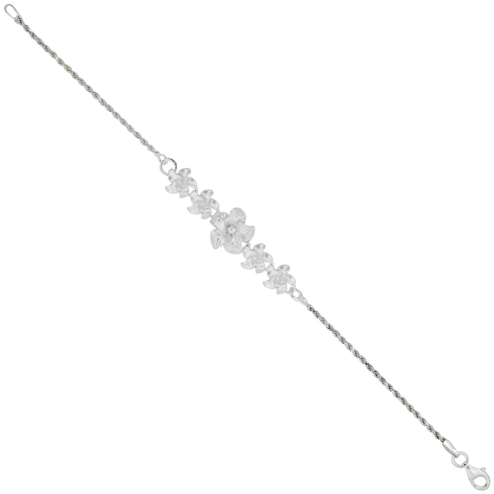 Sterling Silver Hawaiian Floral Bracelet & Necklace, 1/2 inch wide