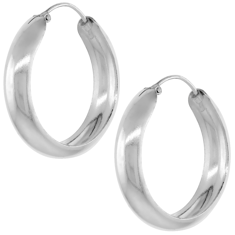 1 inch Pirate Sterling Silver Hoop Earrings for Men and Women 25mm Round High Polished 5.5mm wide