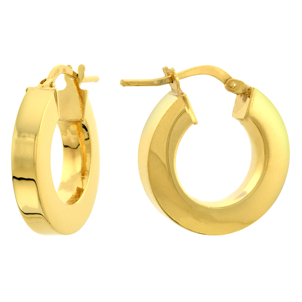 3/4 inch Gold Plated Sterling Silver Square Tube 4mm Thick Hoop Earrings for Women 20mm Round Click Top Italy