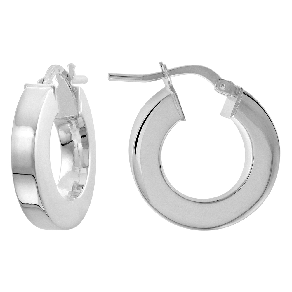 3/4 inch Sterling Silver Square Tube 4mm Thick Hoop Earrings for Women 20mm Round Click Top Italy