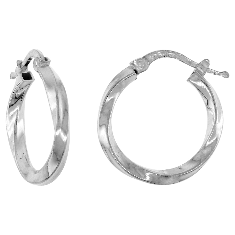 3/4 Sterling Silver Twisted Square Tube 20mm Hoop Earrings for Women 1/8 inch (3mm) thick Italy