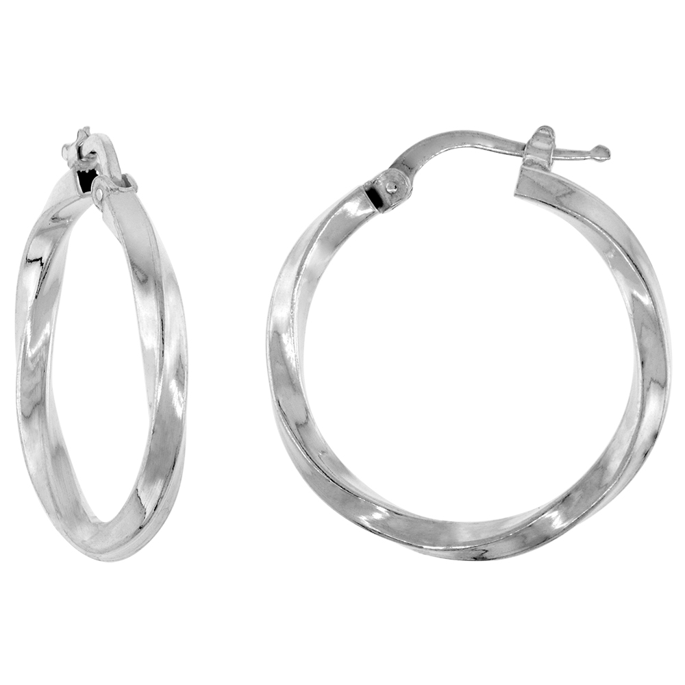 1 inch Sterling Silver Twisted Square Tube 25mm Hoop Earrings for Women 1/8 inch (3mm) thick Italy