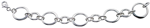 Sterling Silver Round Cut Outs Link Charm Bracelet, 3/4 inch wide