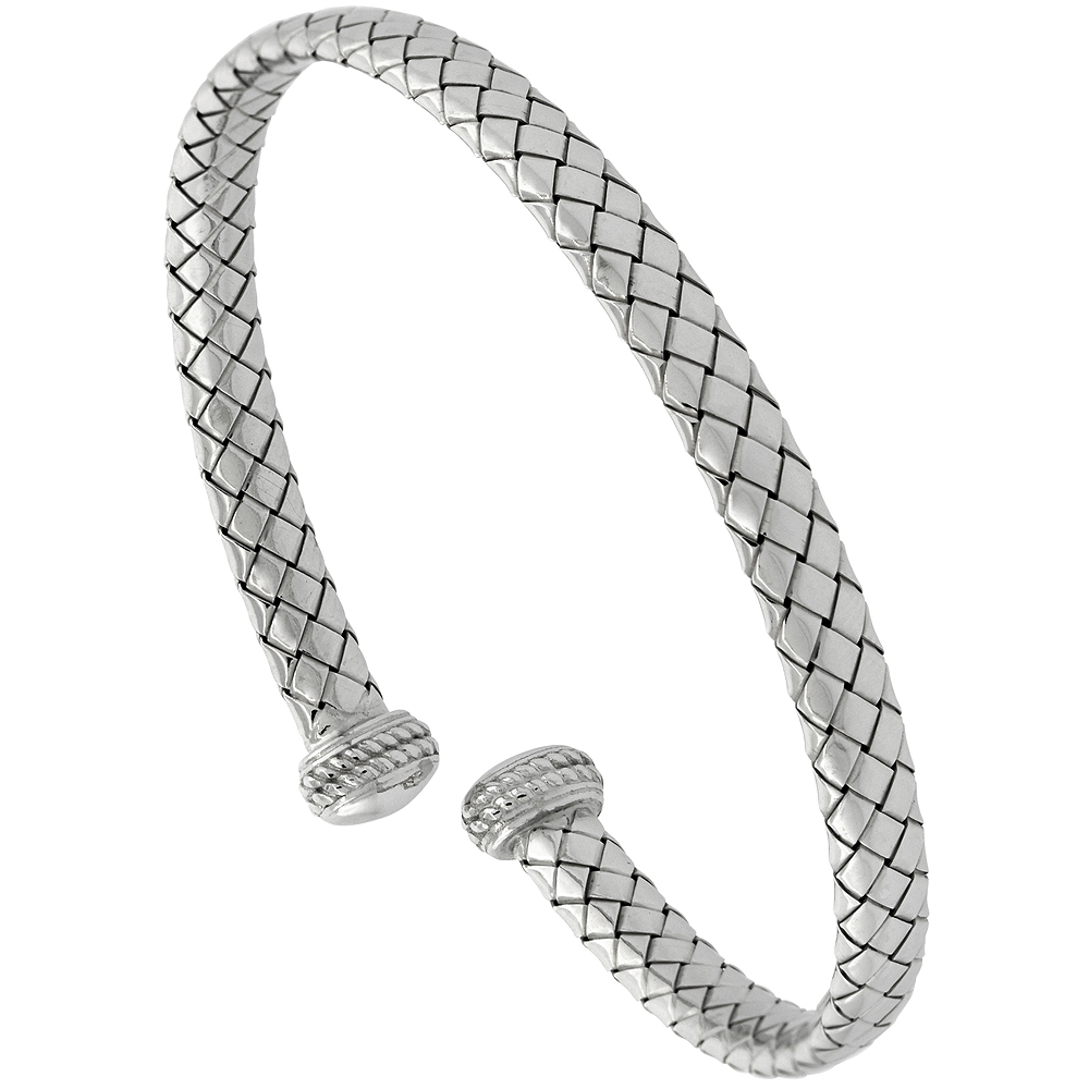 Sterling Silver Cuff Bracelet Basketweave Tubing Italy , fits 6.5-7 inch 