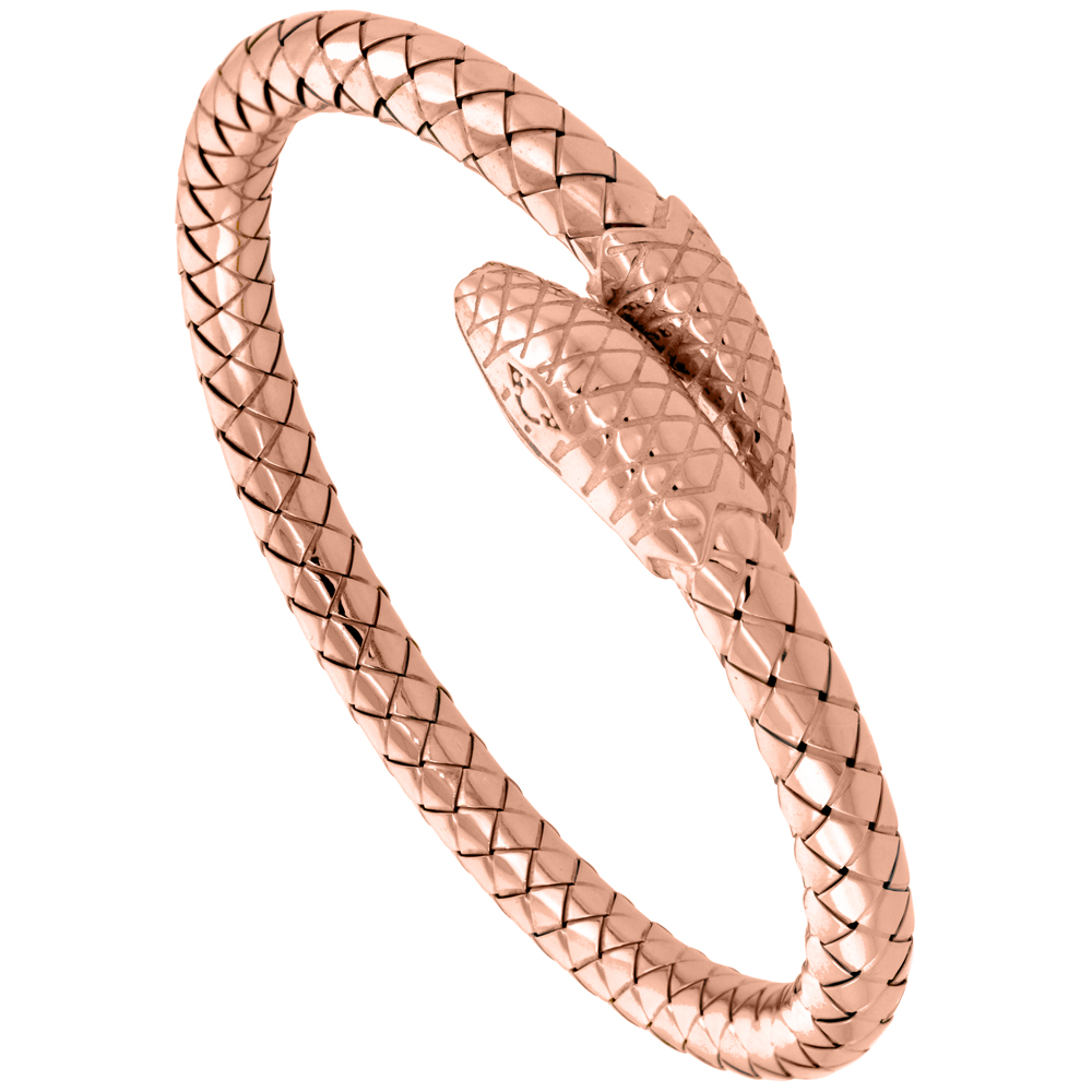 Sterling Silver Bypass Snake Bangle Bracelet Braided Basketweave Tubing Rose Gold Finish, fits 7 inch