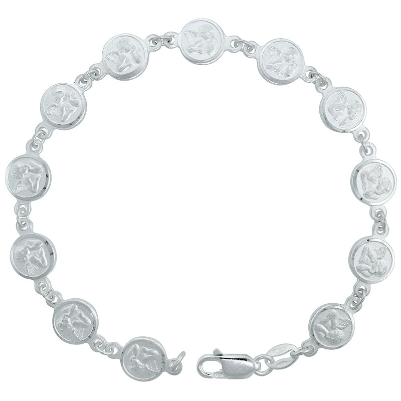 Sterling Silver Guardian Angel Bracelet for Women with Raphael&#039;s Angels Italy 7.5 inch