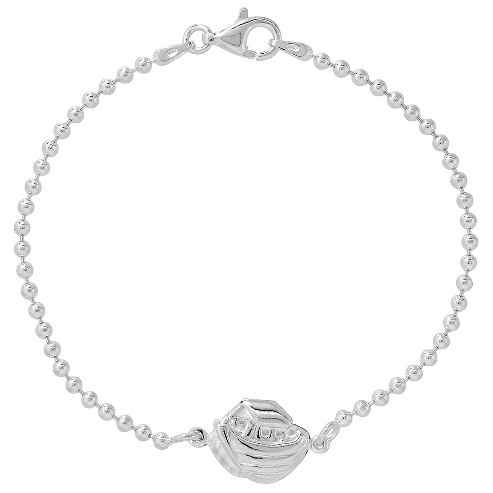 Sterling Silver Puffy Noahs Ark Bracelet for Women & Girls 7.5 inch long