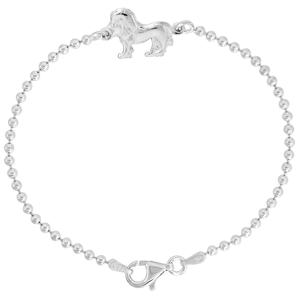 Sterling Silver Puffy Lion Bracelet for Women &amp; Girls 7.5 inch long