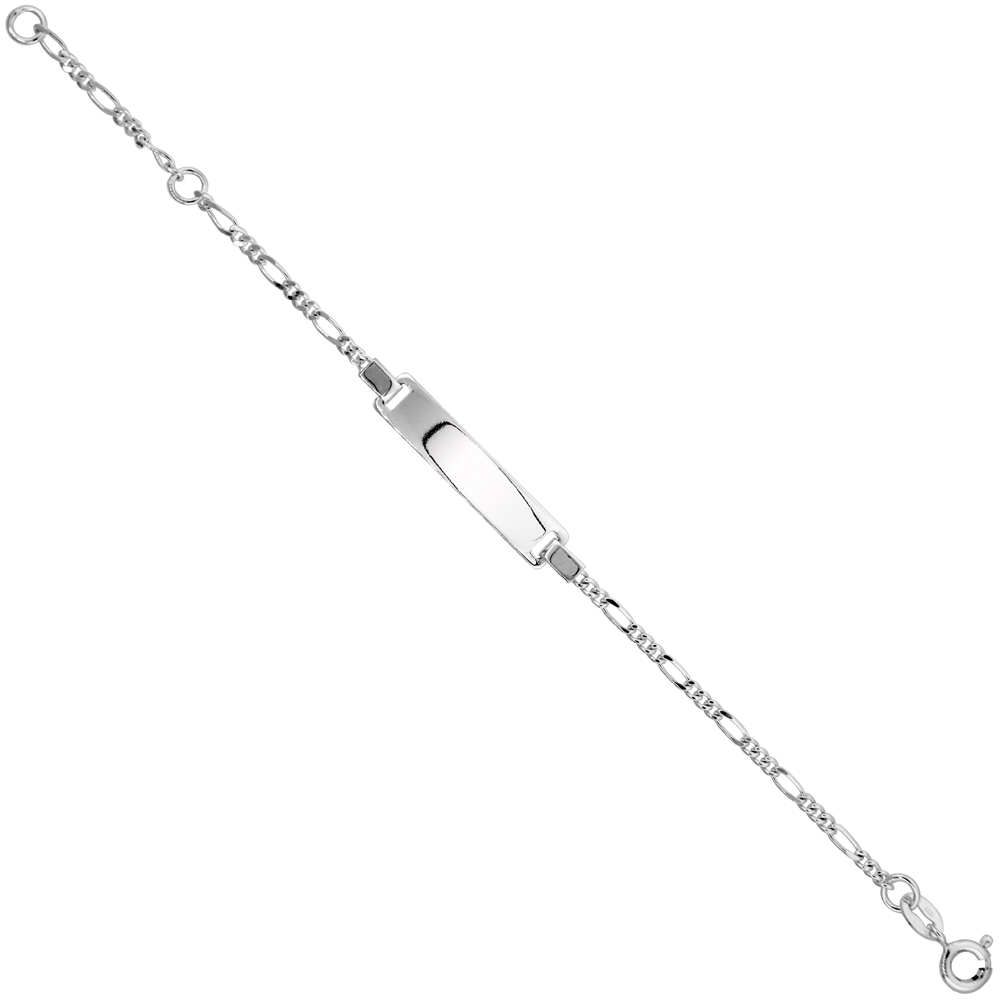 Sterling Silver Childrens Square ID Bracelet Figaro link fits baby sizes 5 - 6 inch long