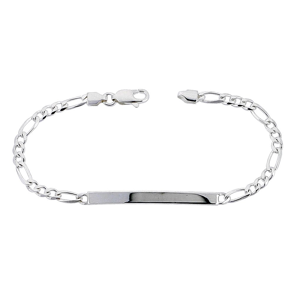 Sterling Silver ID Bracelet Figaro Link Dainty 3/16 inch wide Nickel Free Italy, sizes 7 - 8 inch