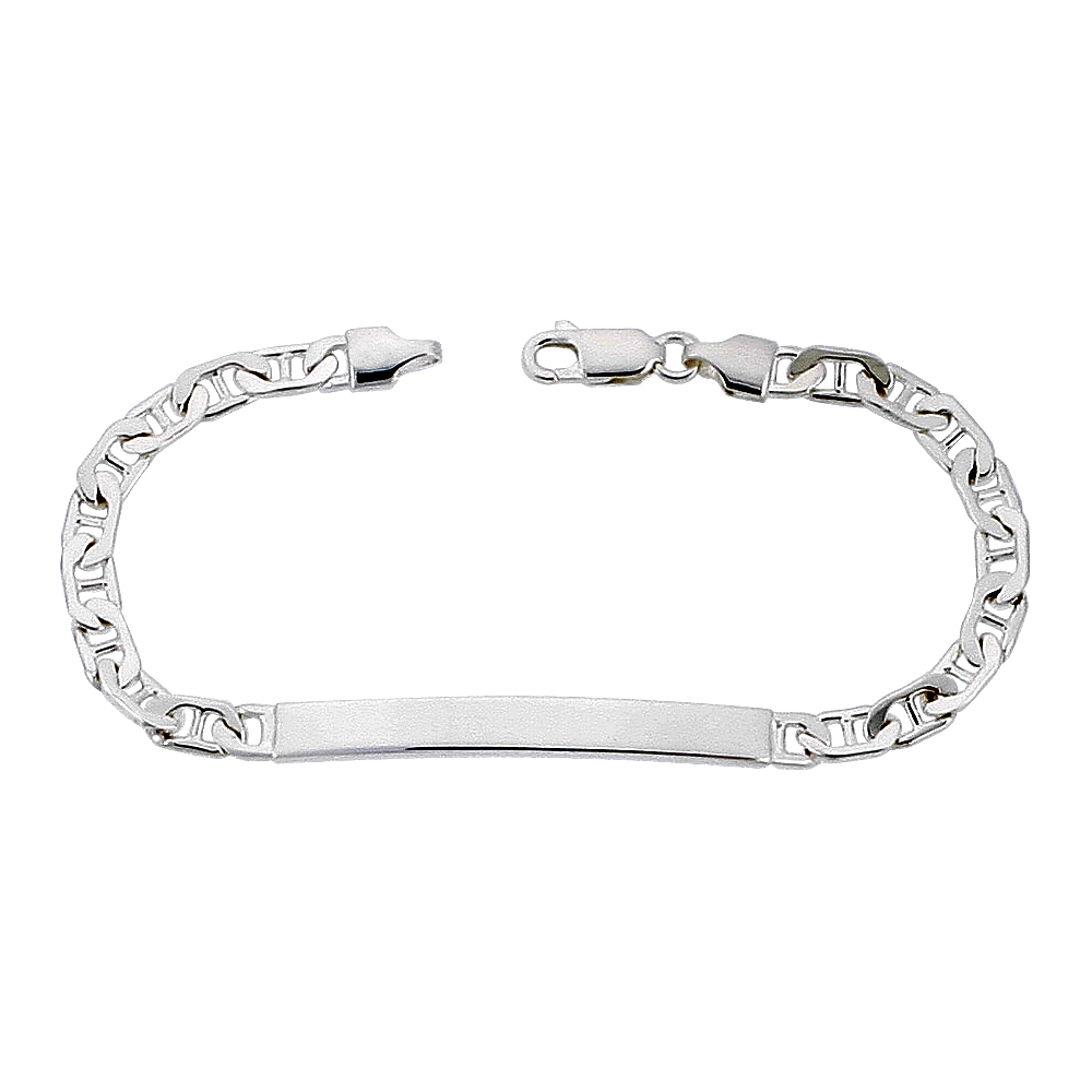 Sterling Silver ID Bracelet Mariner Link Small 3/16 inch Nickel Free Italy, sizes 7 -9 inch