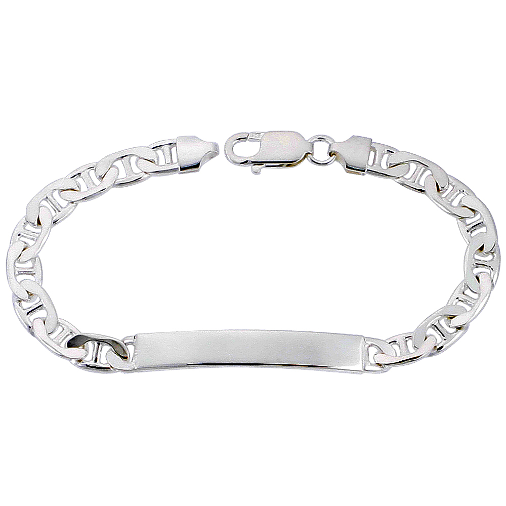 Sterling Silver ID Bracelet Mariner Link 1/4 inch wide Nickel Free Italy, sizes 7 - 9 inch