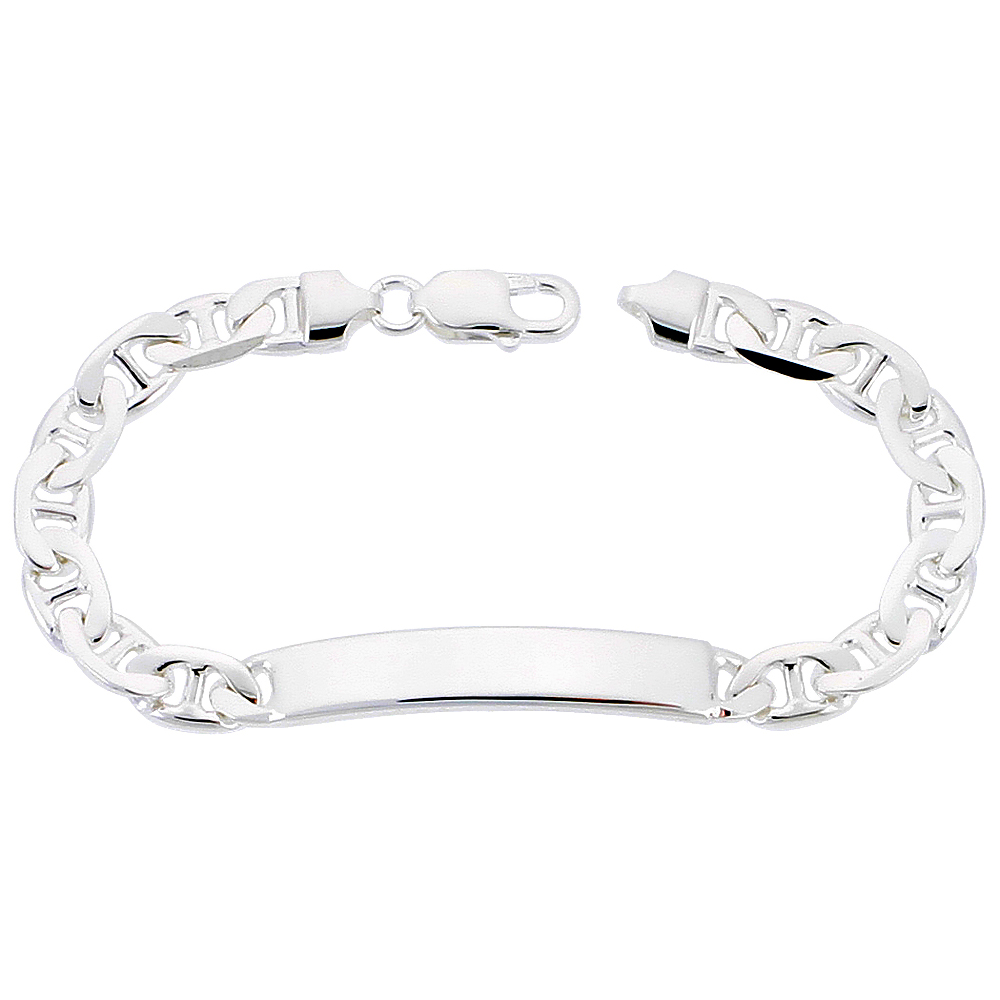 Sterling Silver ID Bracelet Mariner Link 5/16 inch wide Nickel Free Italy, sizes 7 -9 inch