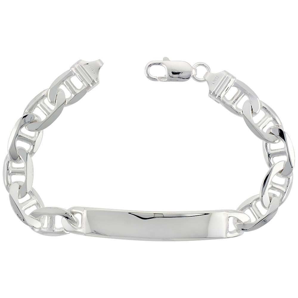 Sterling Silver ID Bracelet Mariner Link 3/8 inch wide Nickel Free Italy, sizes 7 - 9 inch