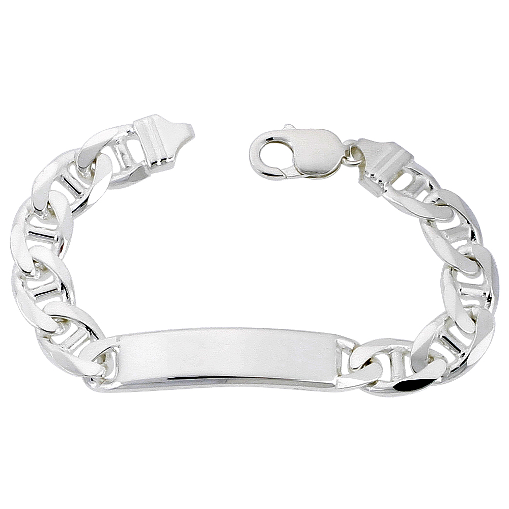 Sterling Silver ID Bracelet Mariner Link 3/8 inch wide Nickel Free Italy, sizes 8 - 9 inch