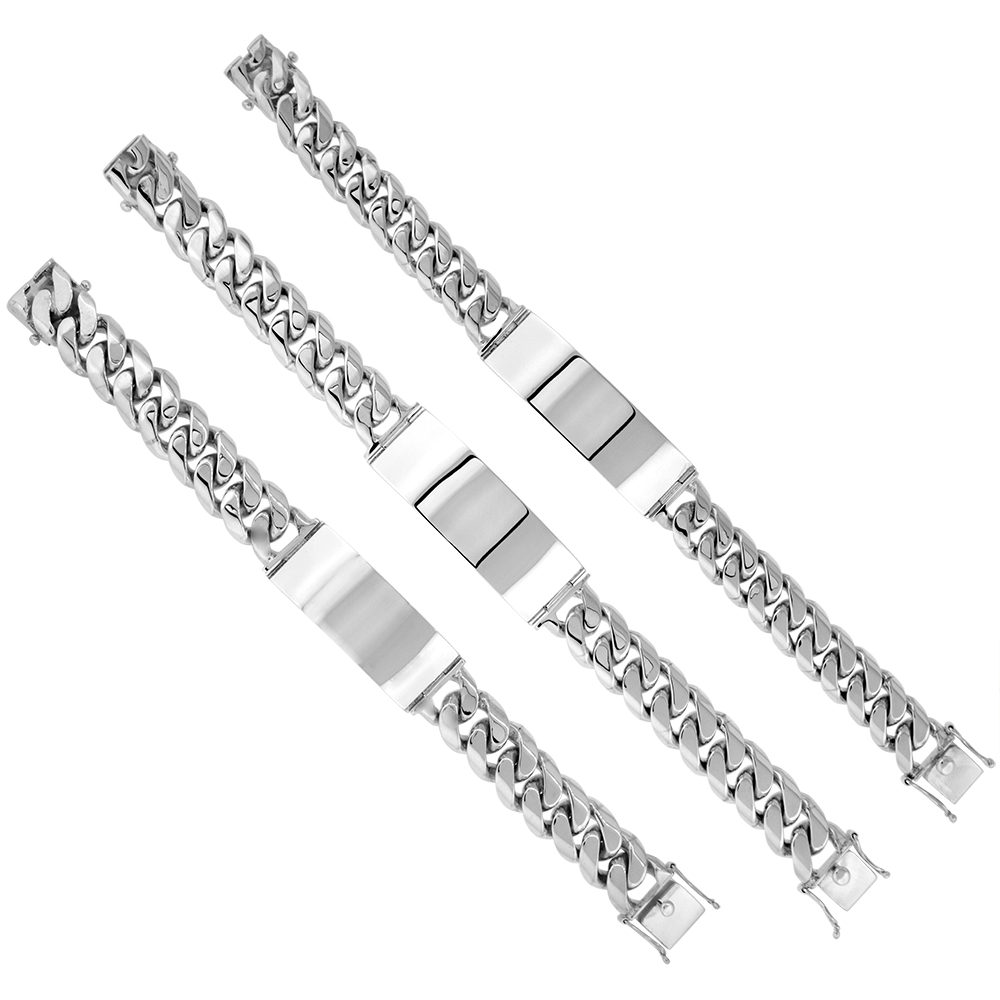 Heavy Sterling Silver 16mm Miami Cuban Link Identification Bracelets for Men Box Clasp 11/16 inch wide High Polish