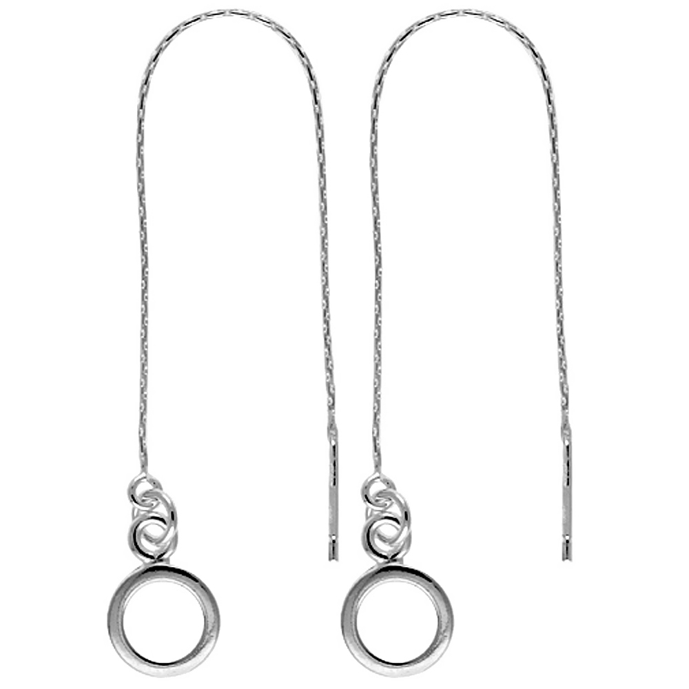 STERLING SILVER DANGLE SMALL KARMA CIRCLE THREADER EARRINGS FOR WOMEN ITALY 4 1/2 INCH LONG