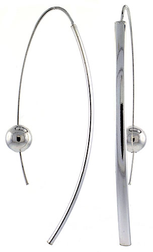 Sterling Silver Long Earrings Stick with Bead Stopper, 2 1/2 inch 