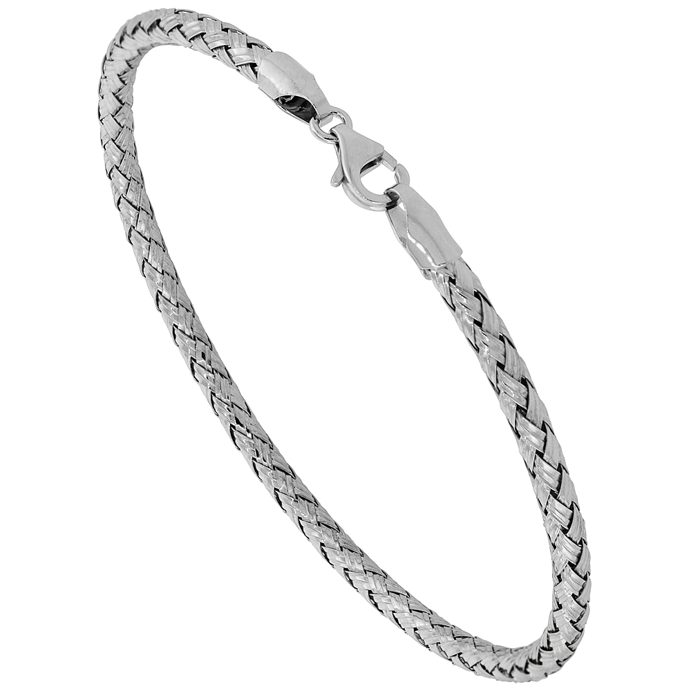 Sterling Silver Woven Bangle Bracelet 1/8 inch wide
